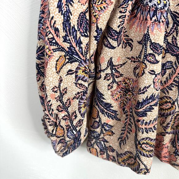 Everve Peach & Navy Paisley Peasant Button Front Blouse - Picture 8 of 8